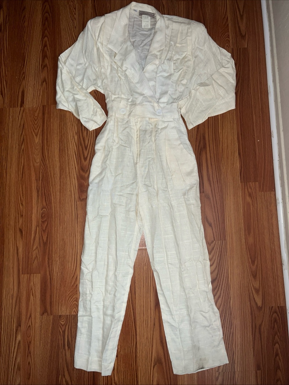 Vintage Cream Tailored Jumpsuit with Blazer Collar